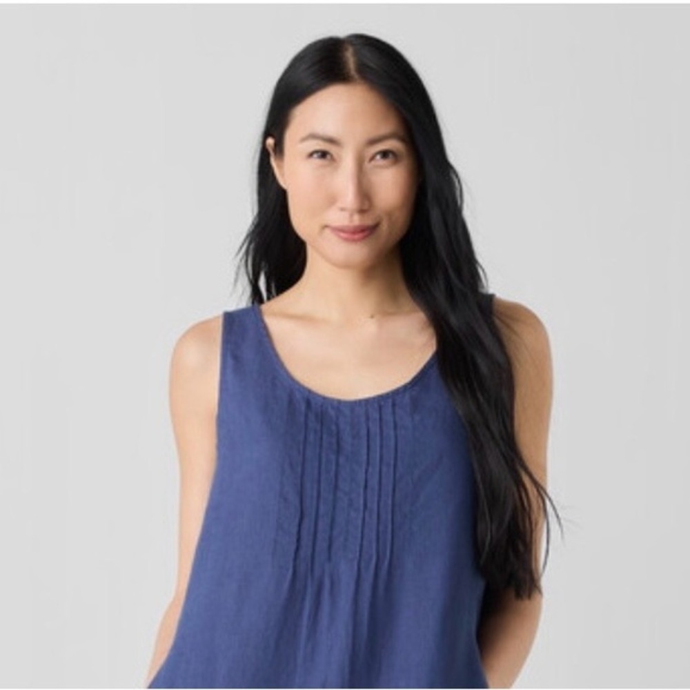 Eileen Fisher Bright Olive Green Linen Tank Top XS